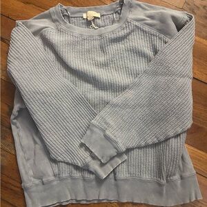 Farmers Market Womens XL Waffle Knit Cotton Pullover Sweater Light  Blue